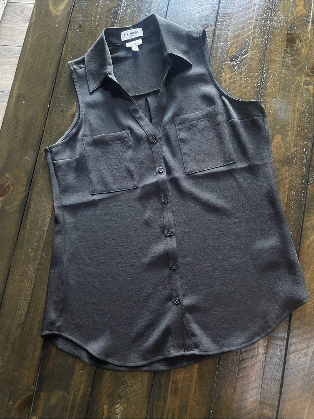 Express Sleeveless Black Button-Front Pocket Blouse size S